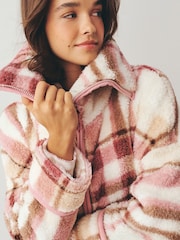 Pink Check Full Zip Teddy Robe - Image 4 of 8