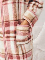 Pink Check Full Zip Teddy Robe - Image 5 of 8