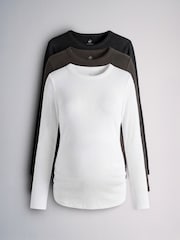 The Set 3 Pack Long Sleeve Ribbed Maternity T-Shirts Black/Chocolate Brown/White - Image 1 of 7