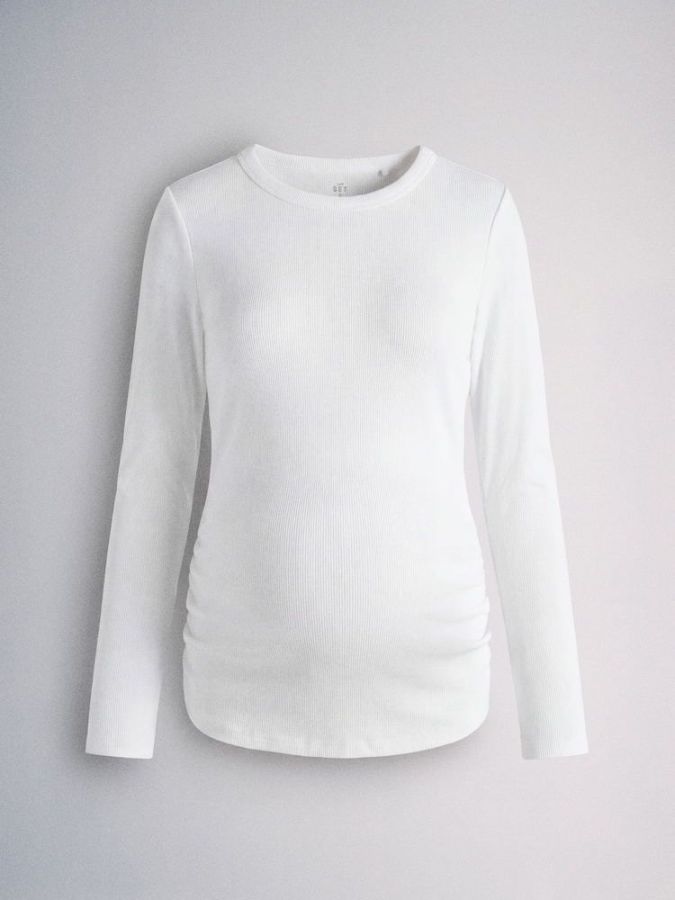 The Set 3 Pack Long Sleeve Ribbed Maternity T-Shirts Black/Chocolate Brown/White - Image 2 of 7