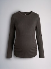 The Set 3 Pack Long Sleeve Ribbed Maternity T-Shirts Black/Chocolate Brown/White - Image 4 of 7