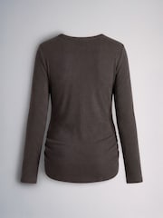 The Set 3 Pack Long Sleeve Ribbed Maternity T-Shirts Black/Chocolate Brown/White - Image 5 of 7