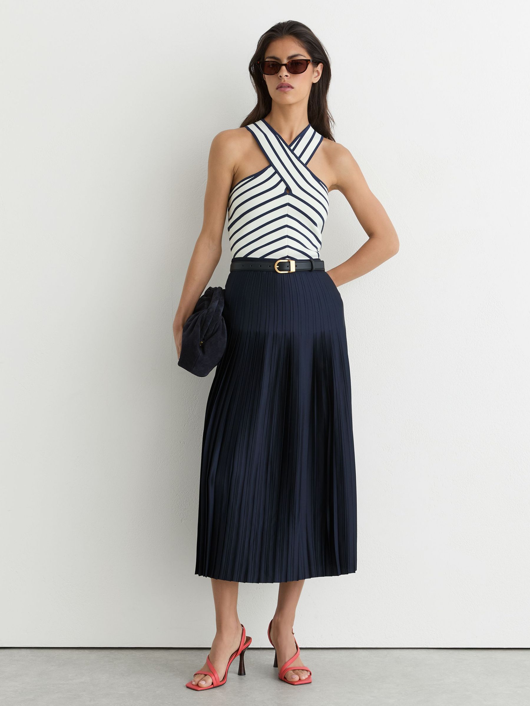 Buy Reiss Navy Savannah Satin Pleated Midi Skirt from Next USA