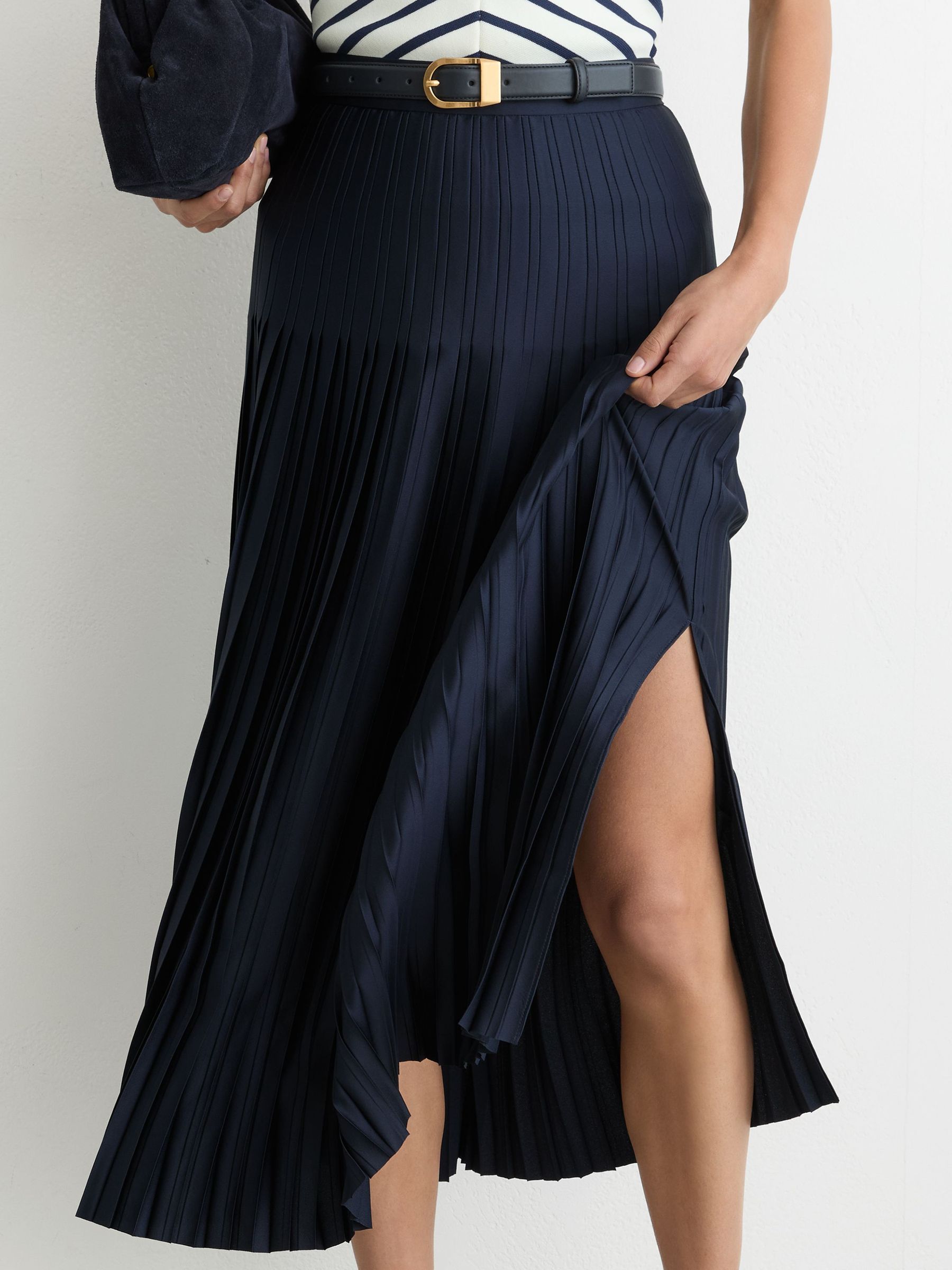 Buy Reiss Navy Savannah Satin Pleated Midi Skirt from Next USA