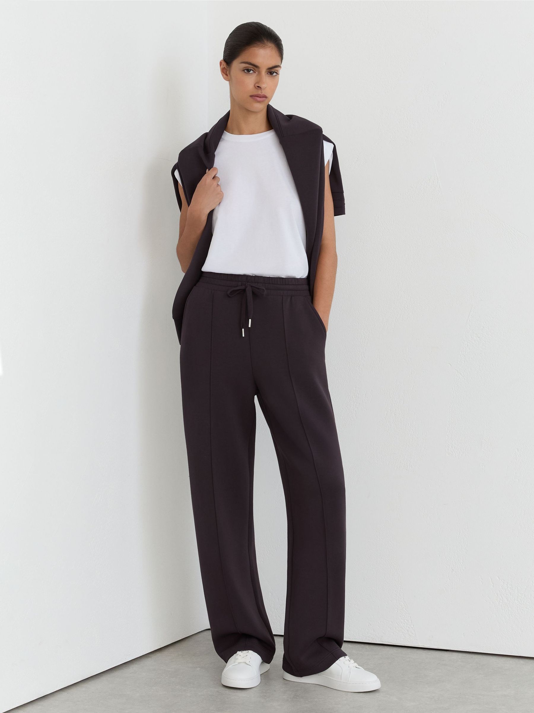 Reiss Grape Burgundy Jemma Petite Premium Interlock Wide-leg Joggers