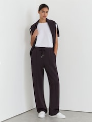 Reiss Grape Burgundy Jemma Petite Premium Interlock Wide-Leg Joggers - Image 1 of 8