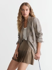 Reiss Mocha Brown Sadie Satin Pleated Mini Skirt - Image 1 of 5