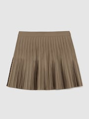 Reiss Mocha Brown Sadie Satin Pleated Mini Skirt - Image 2 of 5