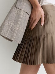 Reiss Mocha Brown Sadie Satin Pleated Mini Skirt - Image 3 of 5