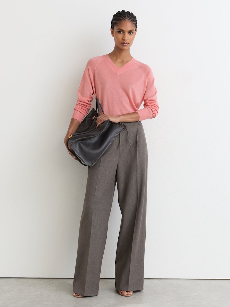 Reiss Pink Paris Merino Wool V-Neck Jumper - Image 1 of 6 Reiss Pink Paris Merino Wool V-Neck Jumper - Image 1 of 6