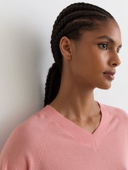 Reiss Pink Paris Merino Wool V-Neck Jumper - Image 3 of 6
