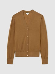 Reiss Camel Simi Merino Wool V-Neck Cardigan - Image 2 of 6