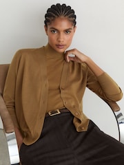 Reiss Camel Simi Merino Wool V-Neck Cardigan - Image 3 of 6