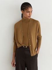 Reiss Camel Simi Merino Wool V-Neck Cardigan - Image 4 of 6