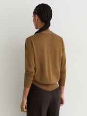 Reiss Camel Simi Merino Wool V-Neck Cardigan - Image 5 of 6