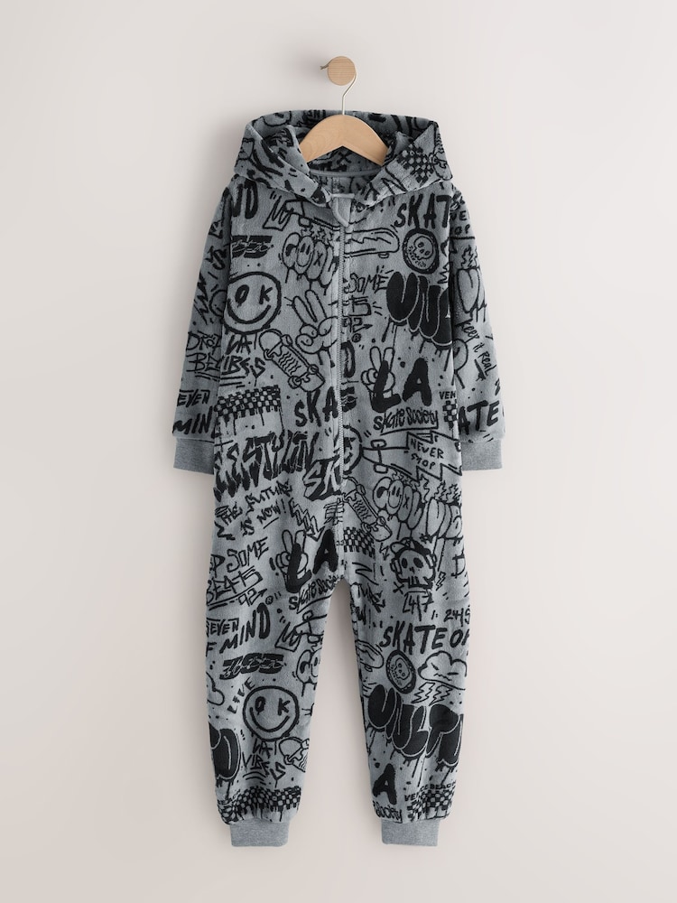Grey/Black Gamer Fleece All-In-One (3-16yrs) - Image 1 of 4