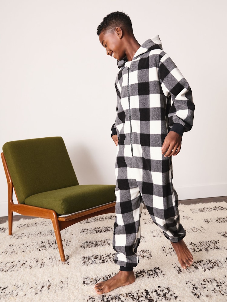 Navy/Ecru Check Fleece All-In-One (3-16yrs) - Image 2 of 5 Navy/Ecru Check Fleece All-In-One (3-16yrs) - Image 2 of 5
