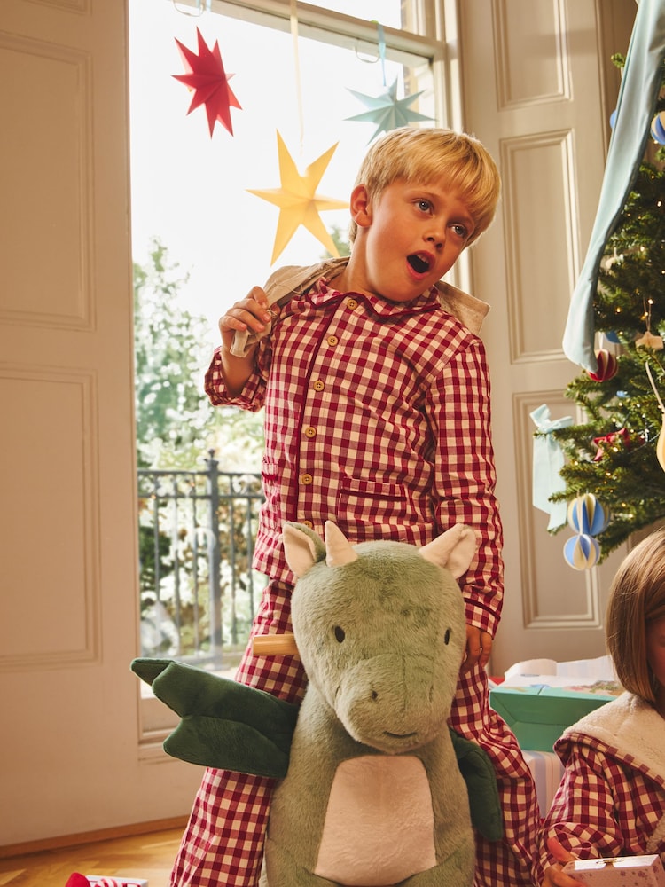 JoJo Maman Bébé Burgundy Gingham Christmas Woven Pyjamas - Image 1 of 9 JoJo Maman Bébé Burgundy Gingham Christmas Woven Pyjamas - Image 1 of 9
