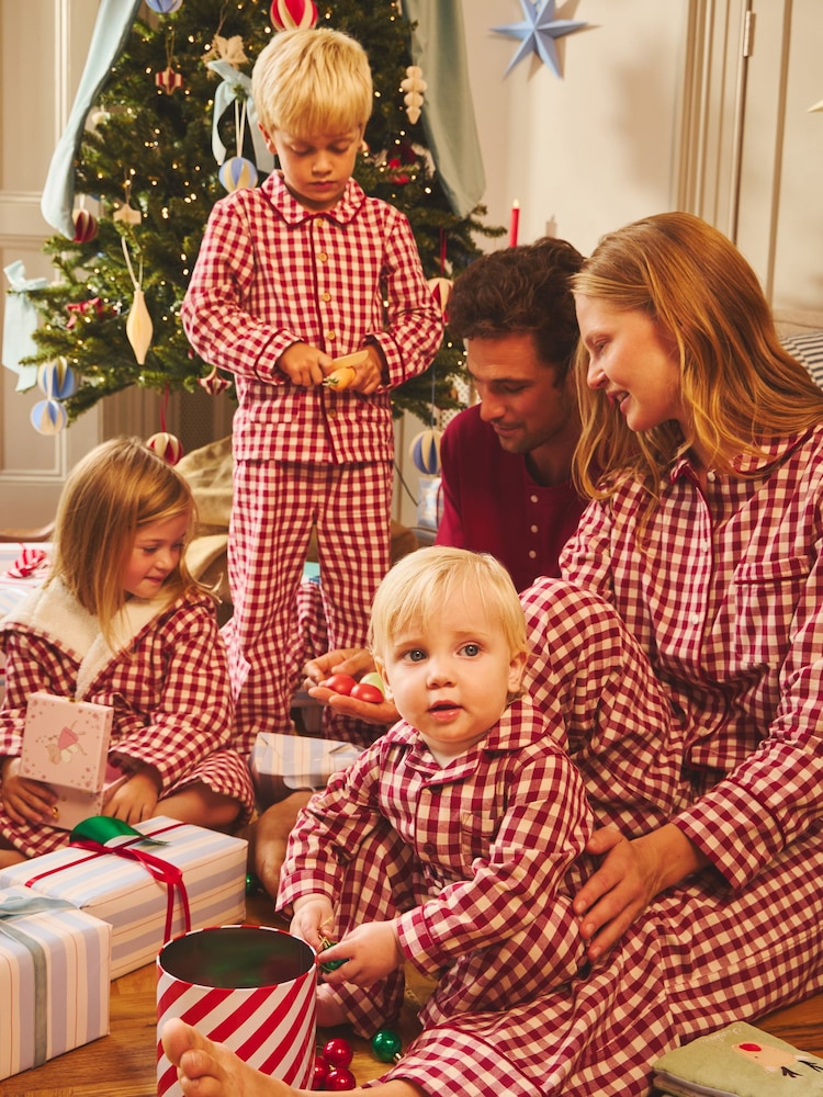JoJo Maman Bébé Burgundy Gingham Christmas Woven Pyjamas - Image 2 of 9 JoJo Maman Bébé Burgundy Gingham Christmas Woven Pyjamas - Image 2 of 9