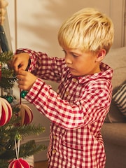 JoJo Maman Bébé Burgundy Gingham Christmas Woven Pyjamas - Image 3 of 9