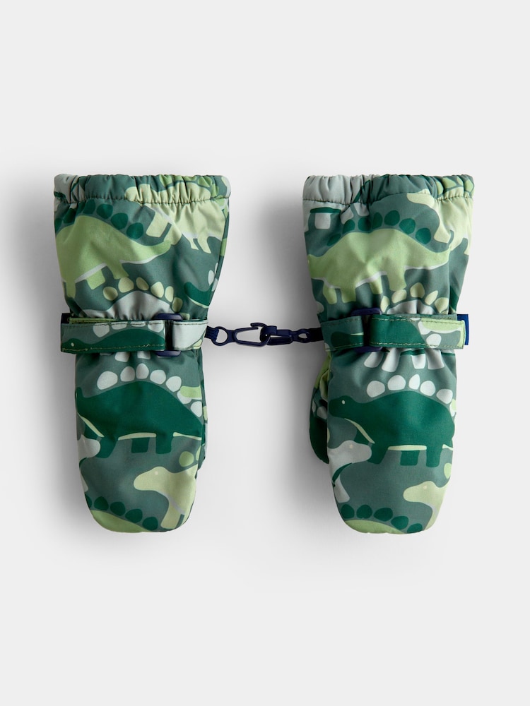JoJo Maman Bébé Green Dinosaur Fleece Lined Mittens - Image 1 of 4 JoJo Maman Bébé Green Dinosaur Fleece Lined Mittens - Image 1 of 4