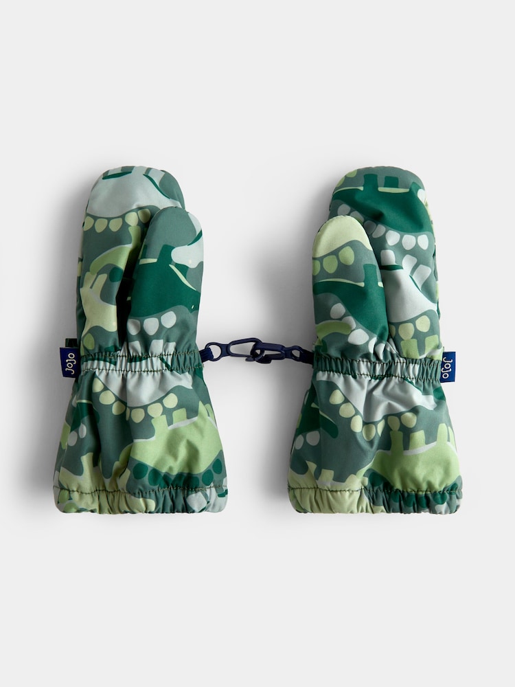 JoJo Maman Bébé Green Dinosaur Fleece Lined Mittens - Image 2 of 4 JoJo Maman Bébé Green Dinosaur Fleece Lined Mittens - Image 2 of 4