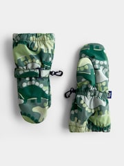 JoJo Maman Bébé Green Dinosaur Fleece Lined Mittens - Image 3 of 4