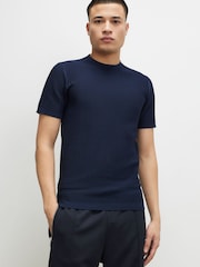 River Island Blue Muscle Fit Texture Muscle T-Shirt - Image 4 of 4