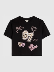 River Island Black Patchwork Crop T-Shirt - Image 1 of 4