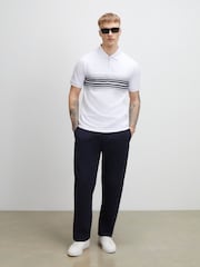 River Island White Slim Fit Panel Polo Shirt - Image 1 of 4