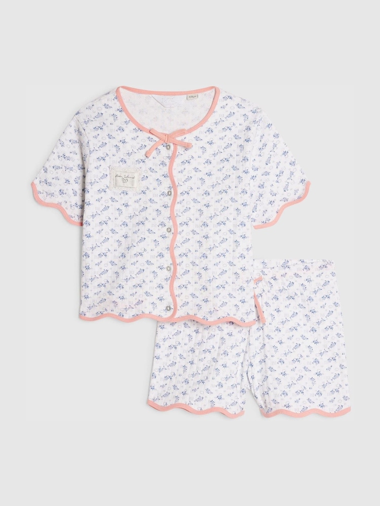 River Island White Ditsy Scallop Pointelle Pyiamas - Image 1 of 5