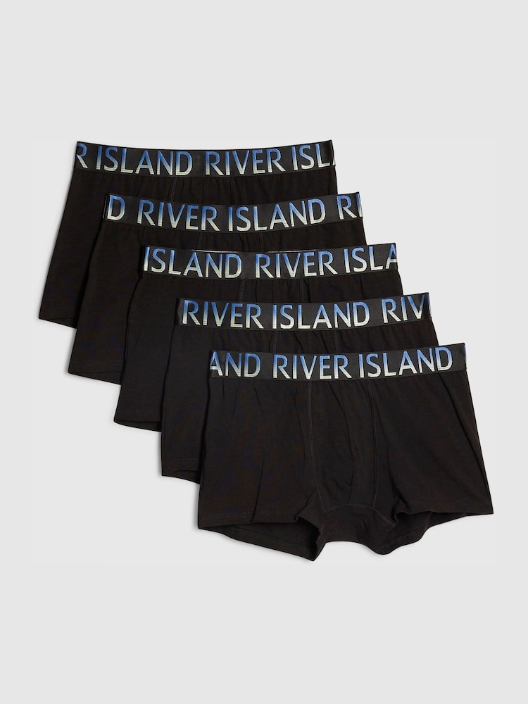River Island Black Ombre Metallic Waistband Trunks 5 Pack - Image 1 of 1
