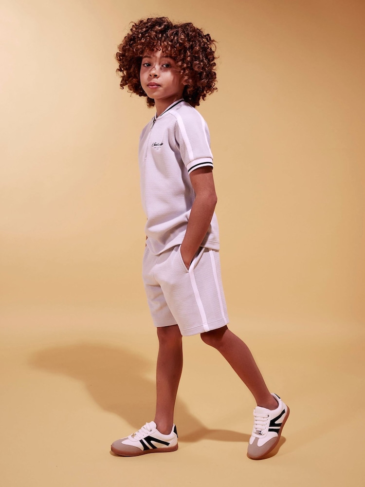 River Island Grey Slim Fit Baseball Polo & Shorts Set - Image 1 of 6