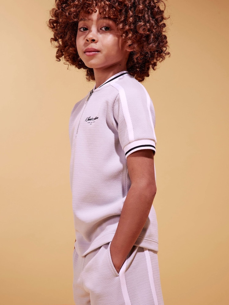River Island Grey Slim Fit Baseball Polo & Shorts Set - Image 2 of 6