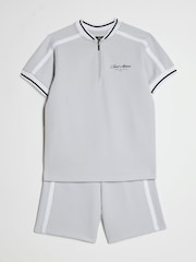 River Island Grey Slim Fit Baseball Polo & Shorts Set - Image 3 of 6