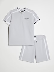 River Island Grey Slim Fit Baseball Polo & Shorts Set - Image 4 of 6