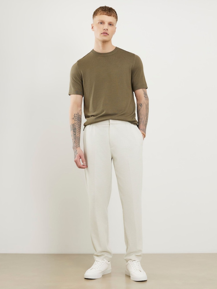 River Island Cream Slim Fit Textured Smart Trousers - Image 1 of 4