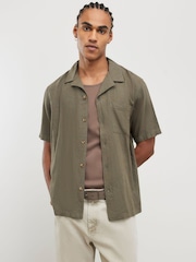 River Island Green Linen Blend Revere Shirt - Image 1 of 4