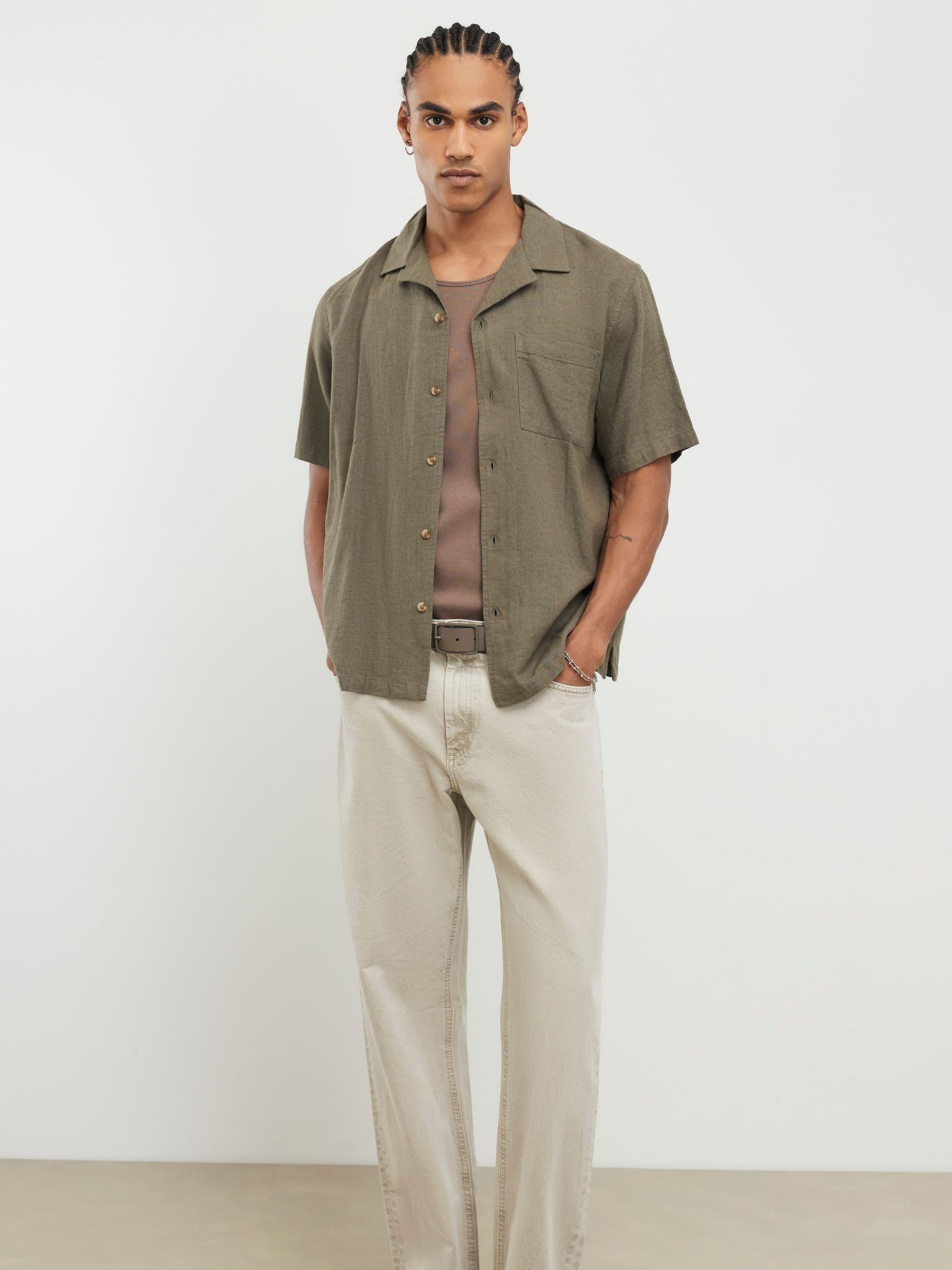 upper hights khaki shirt リネン リヨセル 2wey Tropic Surplus Shirt 