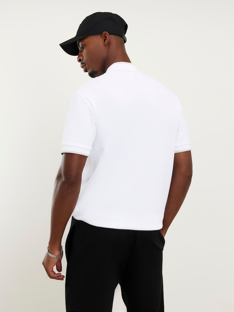 River Island White Slim Fit Baseball Polo Shirt - Image 4 of 4