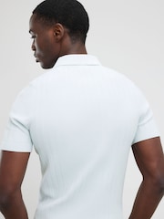 River Island Blue Muscle Fit Rib Polo Shirt - Image 2 of 4