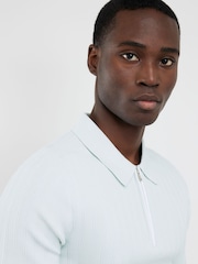River Island Blue Muscle Fit Rib Polo Shirt - Image 3 of 4