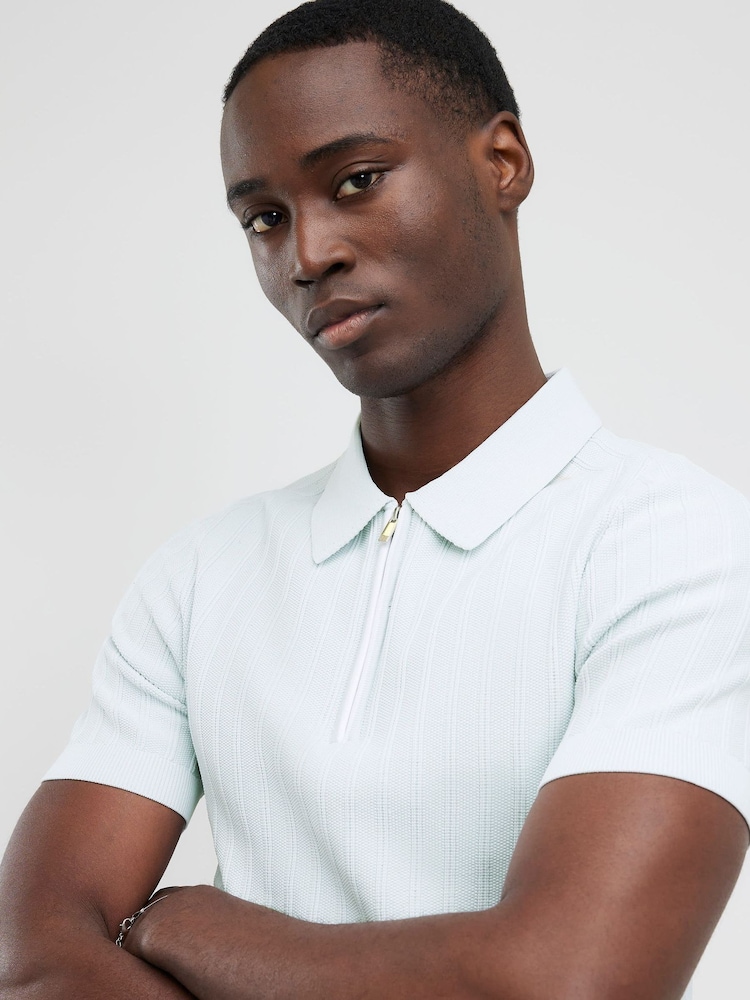 River Island Blue Muscle Fit Rib Polo Shirt - Image 4 of 4