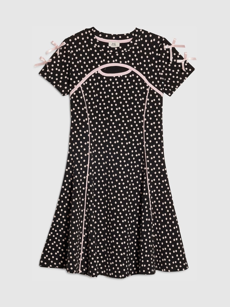 River Island Black Polka Dot Cut Out Dress - Image 1 of 4