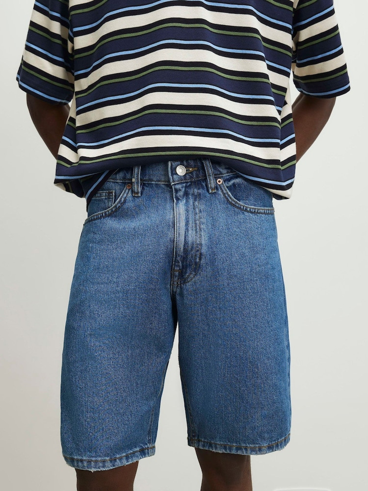 River Island Regular Fit Mid Wash Shorts - Imagen 1 de 4