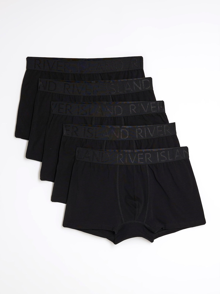 River Island Black Jacquard Waistband Trunks 5 Pack - Image 1 of 4 River Island Black Jacquard Waistband Trunks 5 Pack - Image 1 of 4