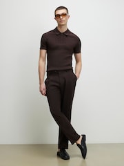 River Island Brown Muscle Fit Rib Polo Shirt - Image 1 of 4
