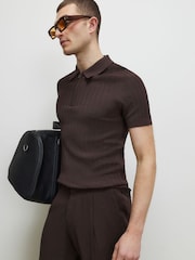 River Island Brown Muscle Fit Rib Polo Shirt - Image 2 of 4