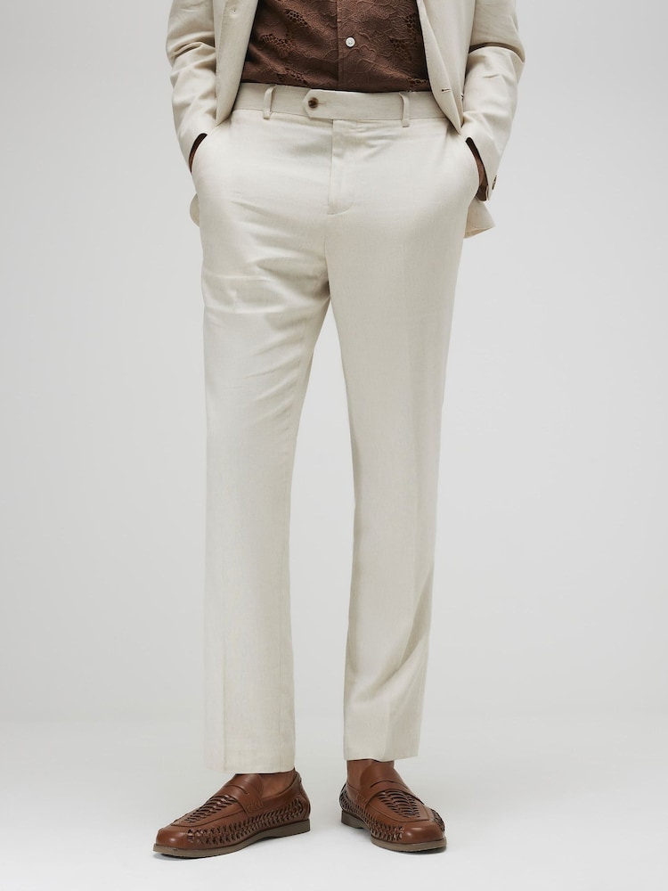 River Island Natural Slim Fit Linen Suit Trousers - Image 1 of 4