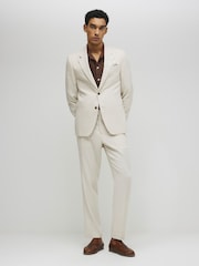 River Island Natural Slim Fit Linen Suit Trousers - Image 2 of 4